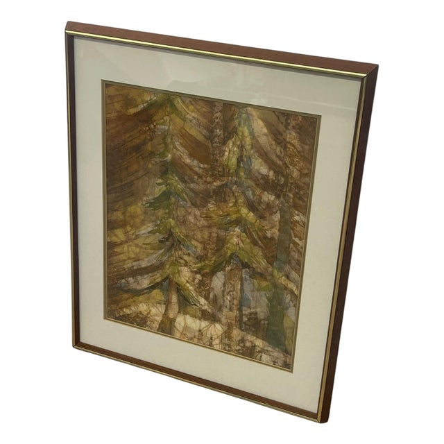 Traditional 1970s Louise "Lou" Wilson "Forest Deep" Framed Batik Acrylic Forest Artwork. For Sale - Image 3 of 10
