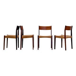 Danish Chairs in Teak and Paper Cord attributed to Poul Volther, 1960s, Set of 4 For Sale