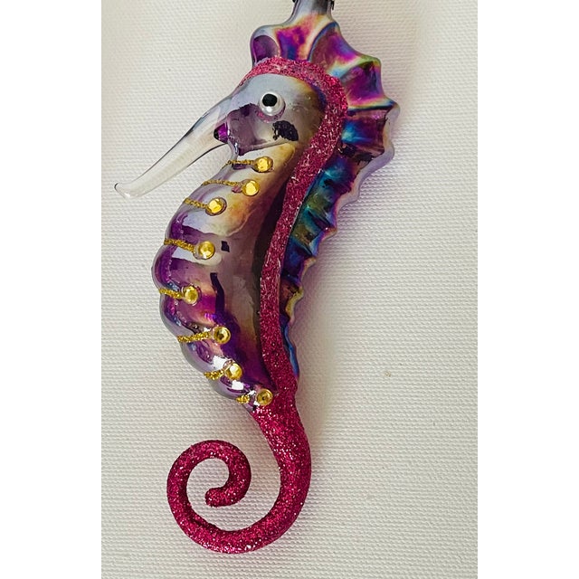 Two spectacular Old world Christmas tree ornaments, Sea Horses figurines, 5”, handblown glass Handpainted.