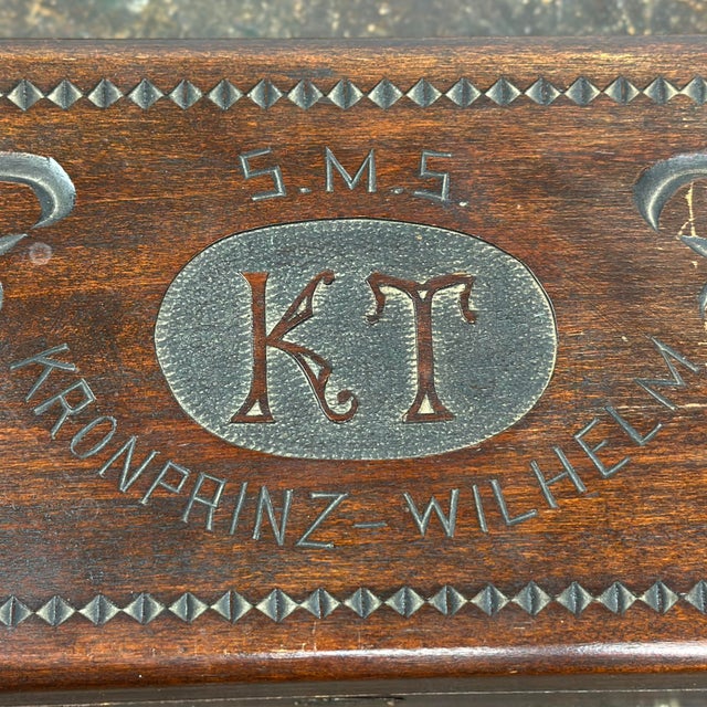 Antique Kronprinz Wilhelm Carved Wooden German Trench Art Box S.M.S. Kronprinz Wilhelm and initials KT carved in center of...