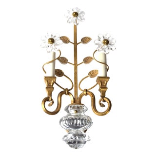 Wall Lamp in Gilded Metal and Crystal Glass from Maison Bagues, 1960s For Sale