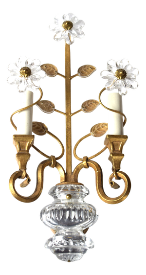 Wall Lamp in Gilded Metal and Crystal Glass from Maison Bagues, 1960s