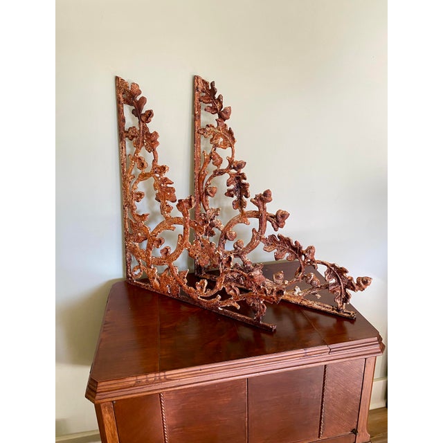 Victorian Vintage Cast Iron Victorian Style Large 24" Wall Shelf Brackets Corbels - A Pair For Sale - Image 3 of 12