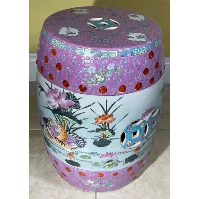 Vintage 1960s Mid-Century Chinese Famille Rose Pink Ceramic Garden Stool For Sale - Image 11 of 11