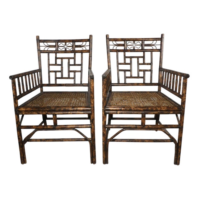 Set of Vintage Colonial Style Bamboo Armchairs with Caned Seats, 1970s For Sale