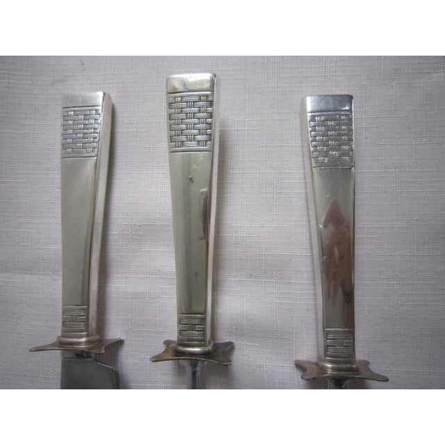 Modern Modernist Silverplate Carving Set, Basketweave Design, S/3 For Sale - Image 3 of 6