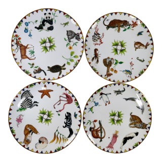 1990s Lynn Chase Harmony Animal Salad Dessert Plates 24k Gold Trim - Set of 4 For Sale