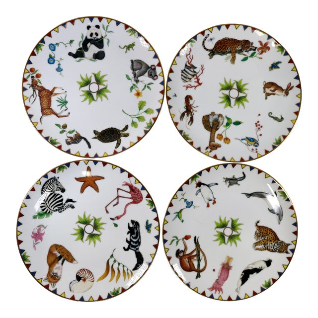 1990s Lynn Chase Harmony Animal Salad Dessert Plates 24k Gold Trim - Set of 4 For Sale