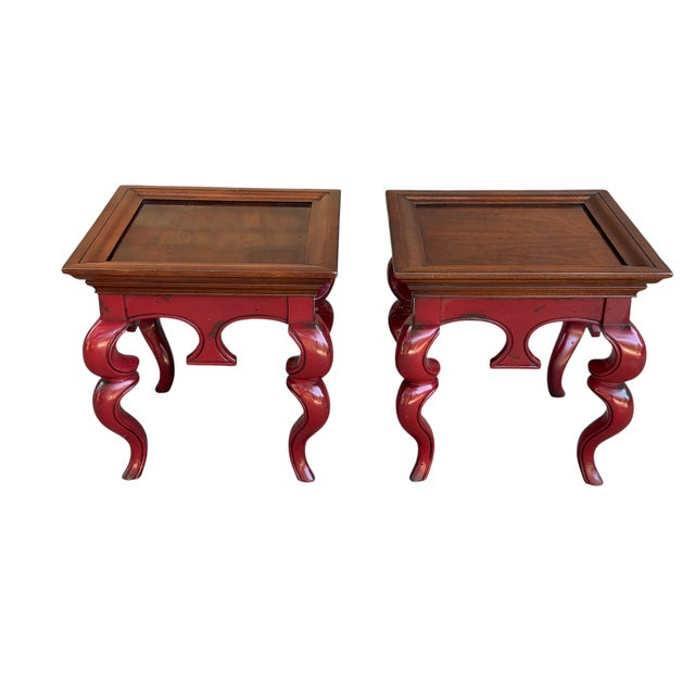 Early 21st Century Hickory Chair Chinoiserie Style Red Lacquered Side Tables – A Pair For Sale - Image 10 of 17