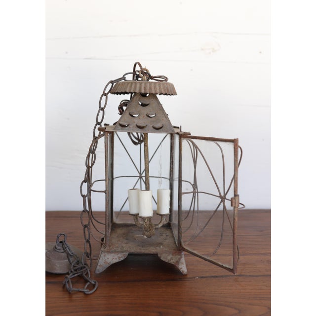 Early 20th Century Pair of Newly Wired Antique French Tôle and Glass Lanterns For Sale - Image 5 of 10