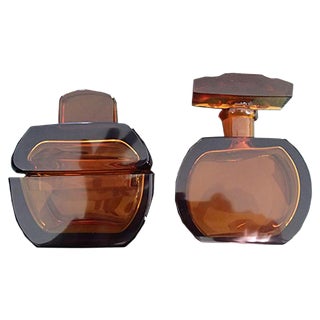 Art Deco Dressing Table Set Box & Brown Glass Perfume Bottle, 1930s, Set of 2 For Sale