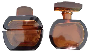 Art Deco Dressing Table Set Box & Brown Glass Perfume Bottle, 1930s, Set of 2