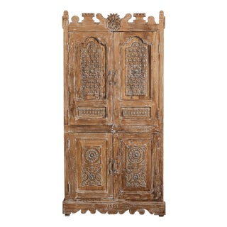 Antique Hand-Carved Armoire Cabinet | Ornate Vintage Accent Storage Furniture 77x38 For Sale
