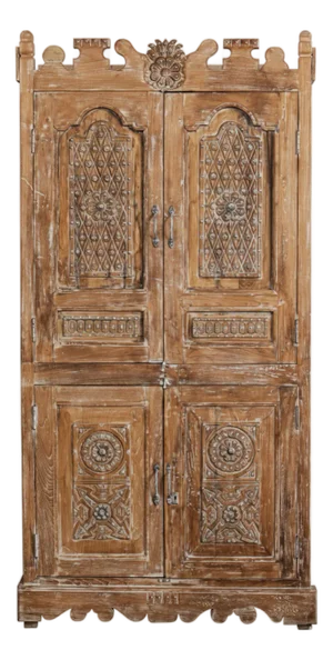 Antique Hand-Carved Armoire Cabinet | Ornate Vintage Accent Storage Furniture 77x38