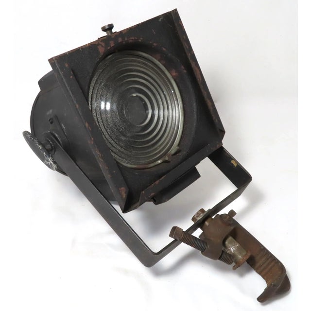 Industrial Authentic Vintage Mid Century Steel & Molded Glass Lens Theatre Stage Spotlight Lamp For Sale - Image 3 of 13