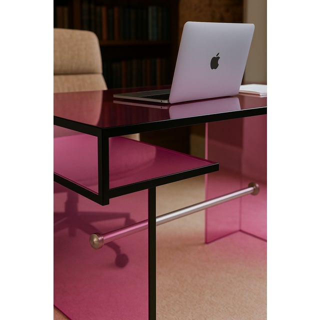 "Lucent Radiance: Modern Fuchsia Acrylic Desk With Sculptural Form" For Sale - Image 4 of 5