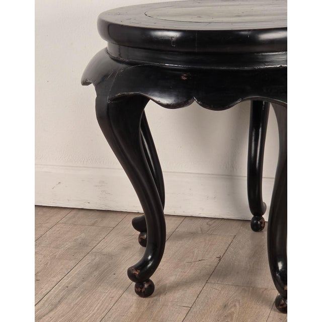 Asian Chinese Lacquer and Green Stone Table, 19th Century For Sale - Image 3 of 9