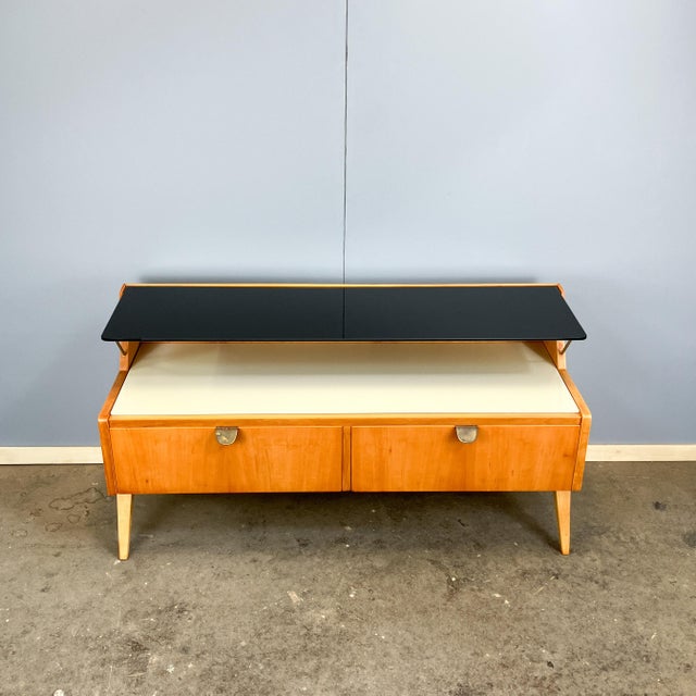 Small Pearwood Chest of Drawers with Black and White Glass Top from WK Möbel, 1950s For Sale - Image 13 of 13