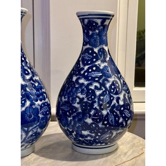 Blue and White Porcelain Vases - A Pair For Sale - Image 4 of 8