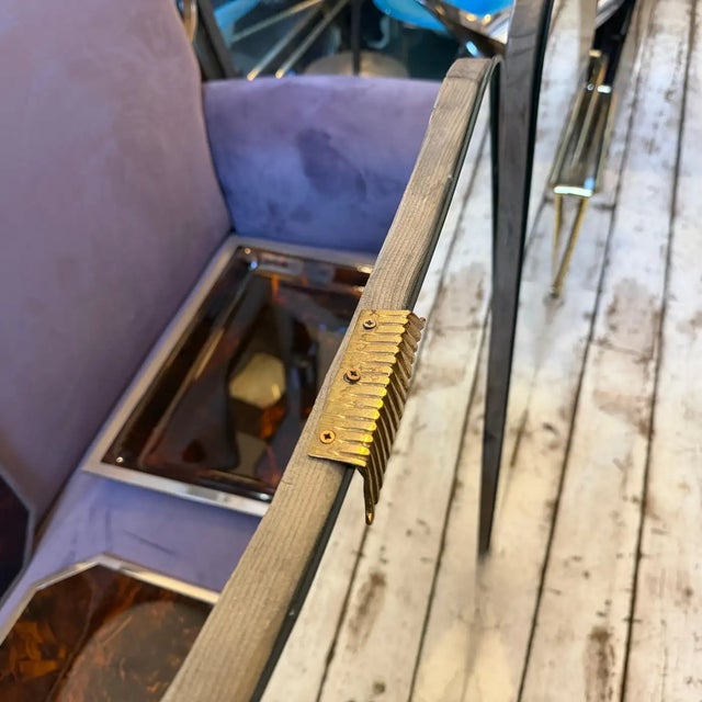 Two 1950s Gio Ponti Style Mid-Century Modern Wood and Brass Wall Mirrors For Sale - Image 15 of 18