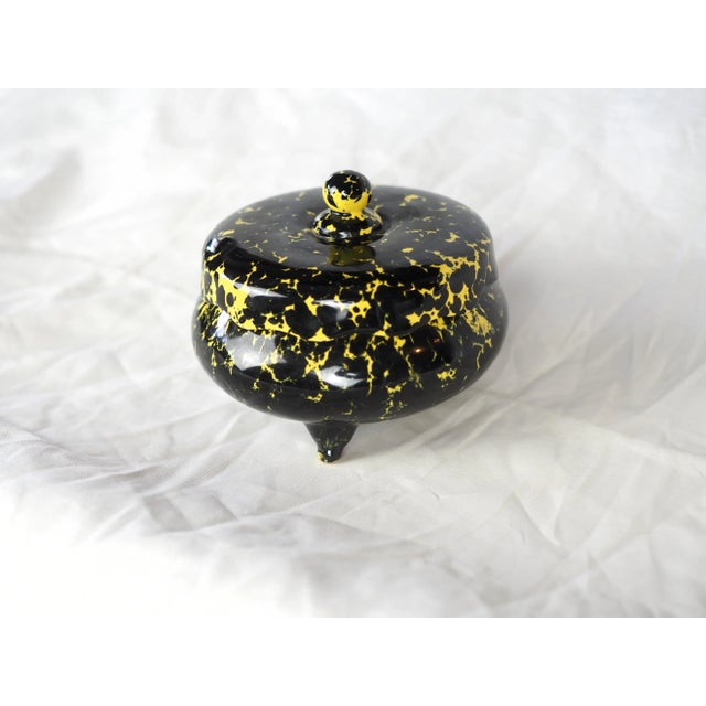 1950s Mid-Century French Pierre Lucas Black and Yellow Tripod Ceramic Box For Sale - Image 5 of 12