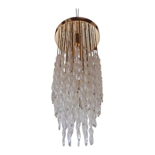 1970 Cascading Murano Mazzega Flush Mount Chandelier, Italy For Sale