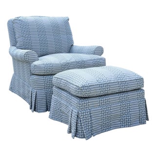 Vintage Skirted Lounge Chair & Ottoman With Carved Claw Feet For Sale