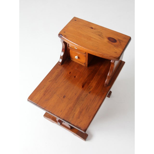Farmhouse Vintage Pine Gallery End Table With Drawers For Sale - Image 3 of 15