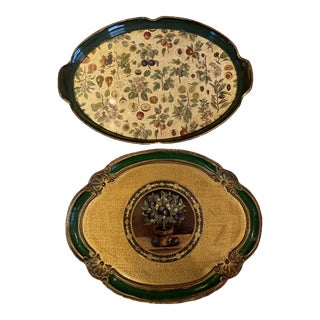 Florentine Trays in Greens and Golds a Pair For Sale