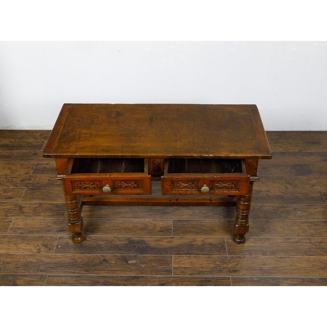 18th Century Spanish Walnut Console Table with Carved Drawers and Baluster Legs For Sale - Image 11 of 12