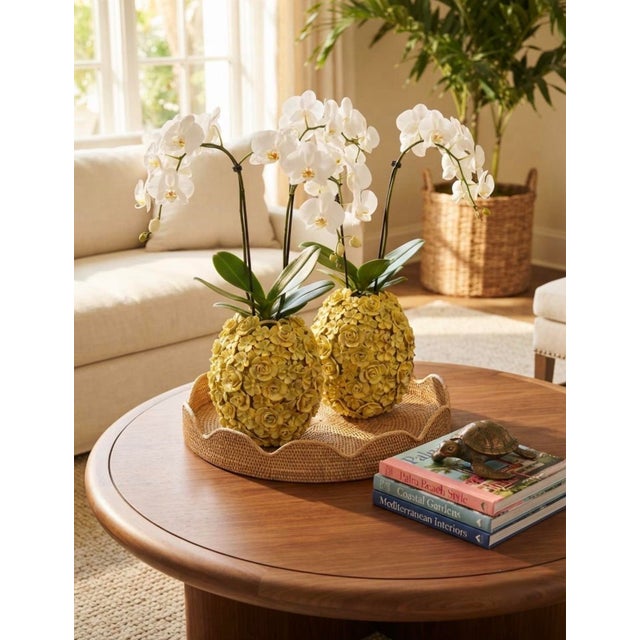 Pair of Vintage Italian Majolica Ceramic Floral Ball Vases For Sale - Image 12 of 12