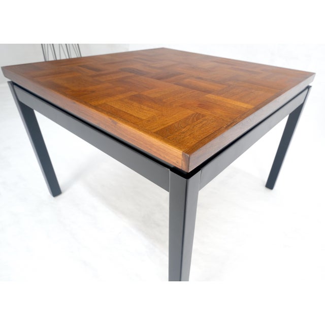 Milo Baughman Parquetry Teak Top 28x28" Square Top Black Lacquer Top Side End Table MINT For Sale - Image 4 of 13