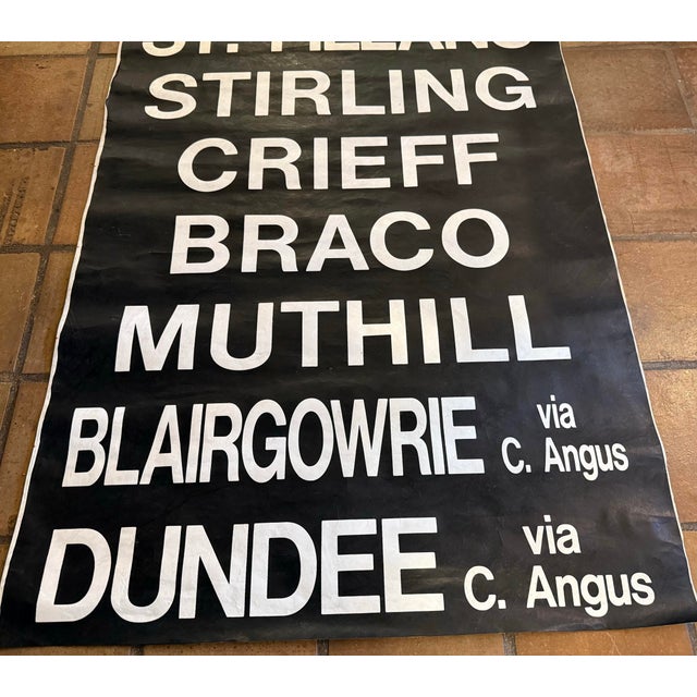 Paper Black and White Monumental Vintage 1990’s Scottish Transportation Bus Destination Roll Sign For Sale - Image 7 of 10