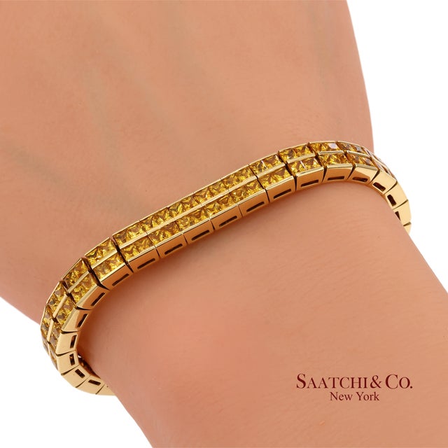12.50 Ct Natural Yellow Sapphire Princess Cut Bracelet in 18k Yellow Gold For Sale - Image 13 of 13