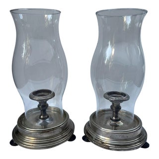 Vintage Silverplate and Glass Candle Hurricanes a Pair For Sale