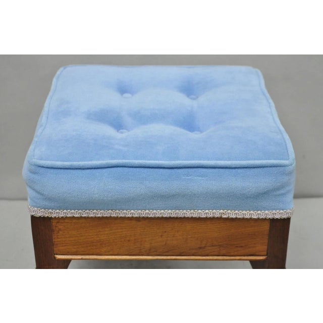 Early 20th Century Antique Victorian Walnut Cabriole Leg Blue Tufted Footstool Ottoman Stool For Sale - Image 5 of 15