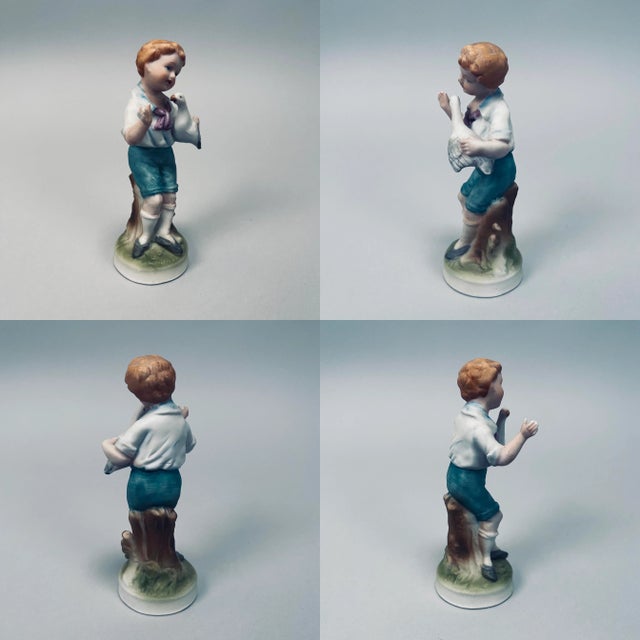 White Vintage 1950s Capodimonte Boy W/ Goose + Girl W/ Basket Porcelain Figurines - Set of 2 For Sale - Image 8 of 10