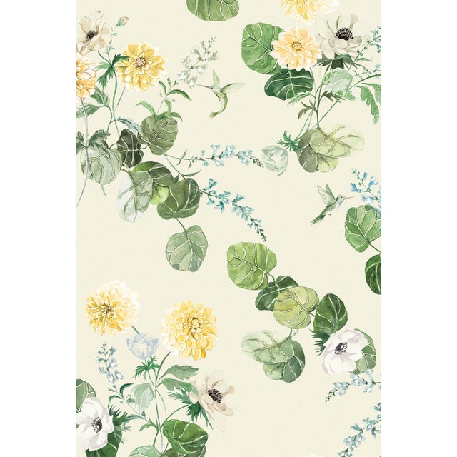 Chirp Society Floral Grasscloth Wallpaper by House Party | Secret Garden Green | 6 Yards For Sale - Image 4 of 9