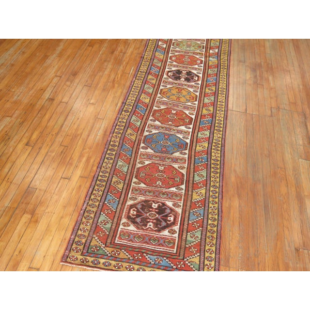 Tribal Geometric Antique Zabihi Collection Persian Kurdish Runner - 3' x 16'5" For Sale In New York - Image 6 of 10