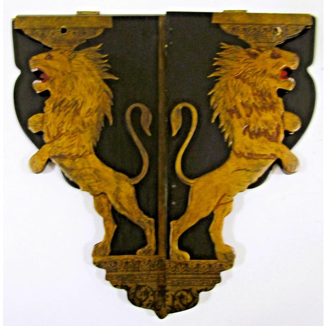 Pair Antique Anglo Sinhalese Black Lacquer Rearing Lions Wall Shelves Brackets 1880 For Sale - Image 15 of 16