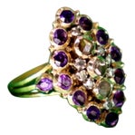 Gold Ring with Rose Cut Diamonds and Violet Amethysts For Sale