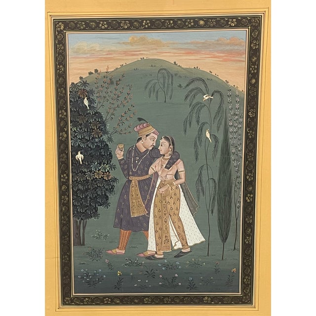 An Indian Watercolor on Paper Painting of a Loving Couple. Frame: 17-1/2” x 13-1/2”