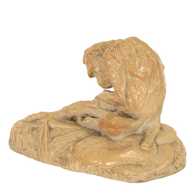 Antique French Sevres Terracotta Ceramic Monkey Snail Animalier Statue Sculpture by Emmanuel Fremiet, 1905 For Sale - Image 9 of 14