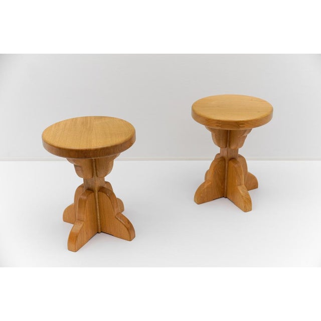 Mid-Century Modern French Oak Stools, 1960s, Set of 2 For Sale - Image 6 of 10