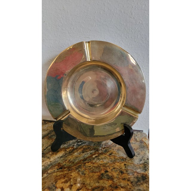 Hollywood Regency Mid Century Round Brass Ashtray For Sale - Image 3 of 10