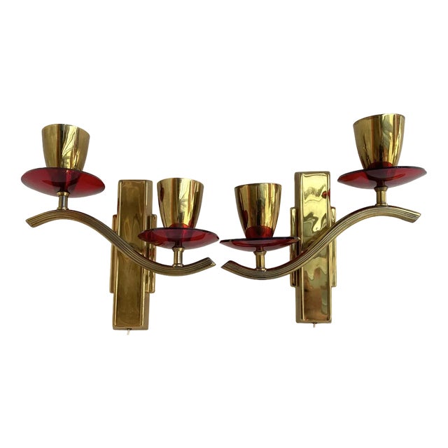 Vintage Wall Sconces in Gilt Brass with Acrylic Glass Elements, Germany, 1979, Set of 2 For Sale