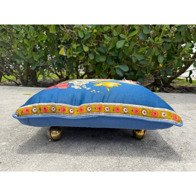 Vintage Floral Upholstered Footstool on Brass Ball Casters For Sale - Image 9 of 13