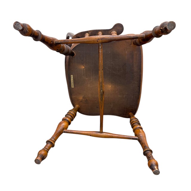 Early 20th C Windsor Chair Pair Set of Two Elm Wood England Arms Antique Vintage For Sale - Image 9 of 18