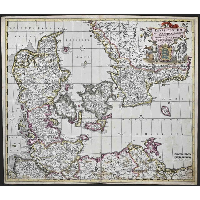 Dania Regnum Map Etching by Frederick de Wit, 1680s For Sale