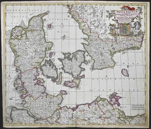 Dania Regnum Map Etching by Frederick de Wit, 1680s